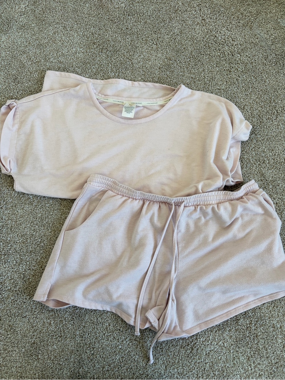 Lucky Brand Pale Pink Short Sleeve Top & Drawstring Shorts Lounge Set